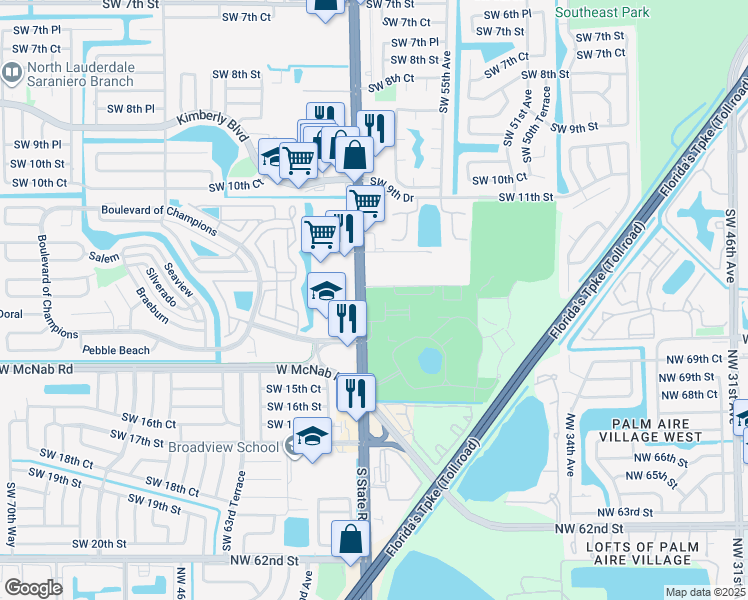 map of restaurants, bars, coffee shops, grocery stores, and more near 1350 Florida 7 in North Lauderdale