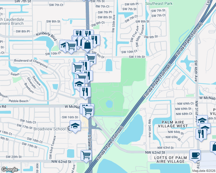map of restaurants, bars, coffee shops, grocery stores, and more near 5460 Southwest 13th Court in North Lauderdale