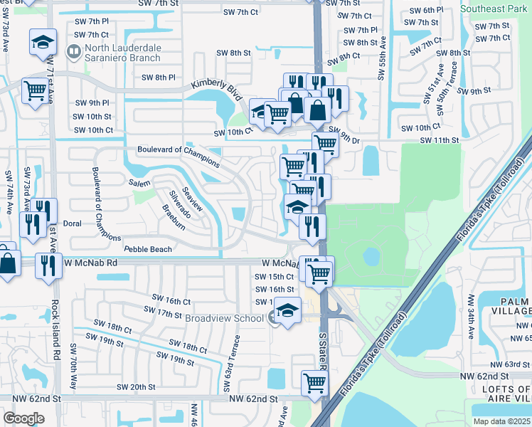 map of restaurants, bars, coffee shops, grocery stores, and more near 307 Bishop Road in North Lauderdale