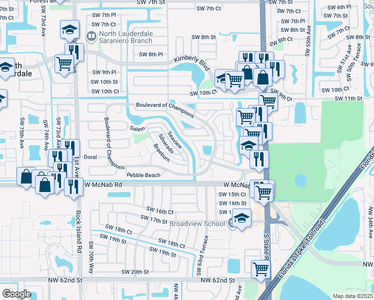 map of restaurants, bars, coffee shops, grocery stores, and more near 1365 Seaview in North Lauderdale
