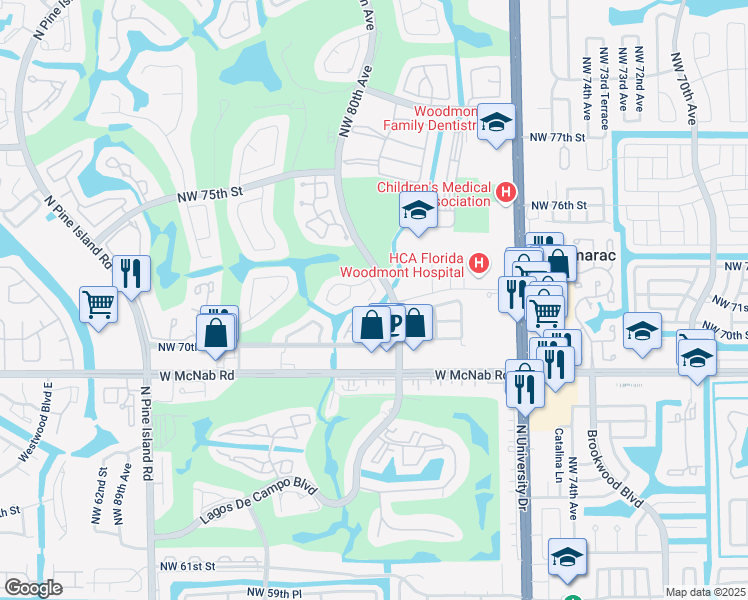 map of restaurants, bars, coffee shops, grocery stores, and more near 7178 80th Way in Tamarac