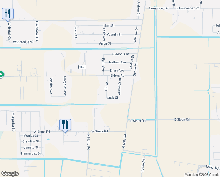 map of restaurants, bars, coffee shops, grocery stores, and more near 5516 Ella Street in Donna