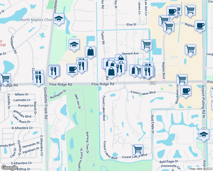 map of restaurants, bars, coffee shops, grocery stores, and more near 1725 Camelia Lane in Naples