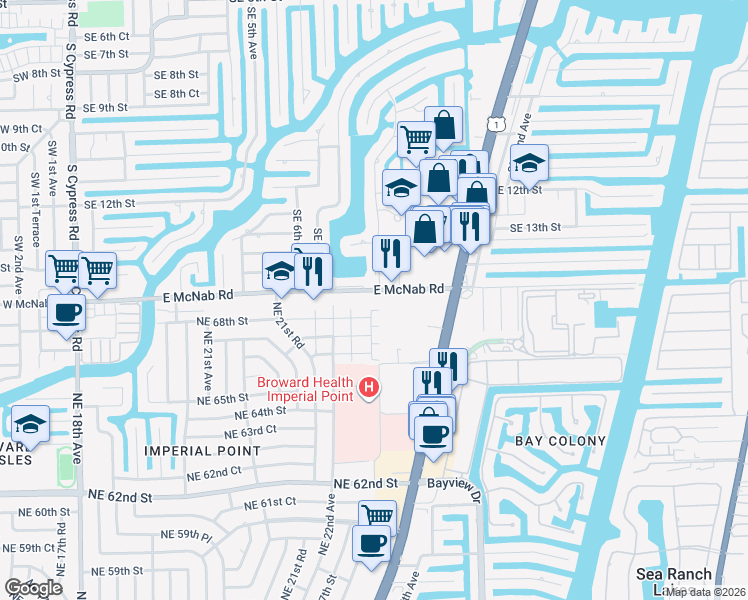 map of restaurants, bars, coffee shops, grocery stores, and more near 872 East McNab Road in Pompano Beach