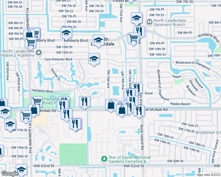 map of restaurants, bars, coffee shops, grocery stores, and more near 1315 Southwest 75th Avenue in North Lauderdale
