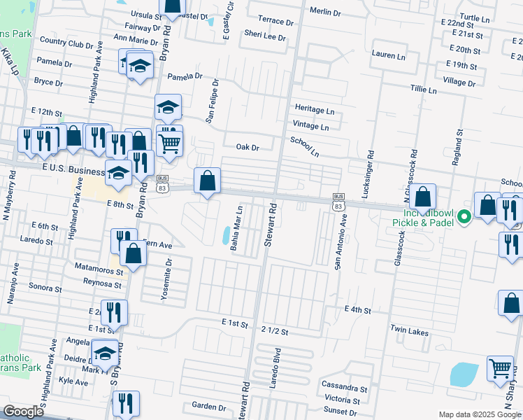 map of restaurants, bars, coffee shops, grocery stores, and more near North Street in Mission