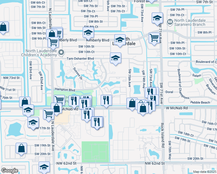 map of restaurants, bars, coffee shops, grocery stores, and more near 1364 Avon Lane in North Lauderdale