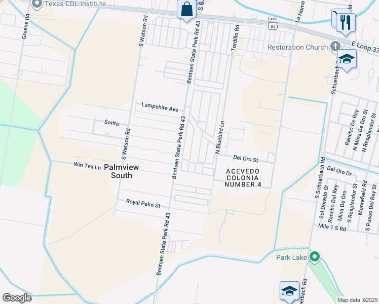 map of restaurants, bars, coffee shops, grocery stores, and more near 2504 Starling Circle West in Palmview