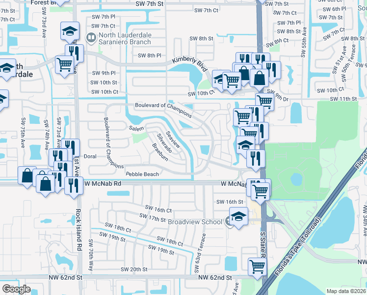 map of restaurants, bars, coffee shops, grocery stores, and more near 1365 Seaview in North Lauderdale