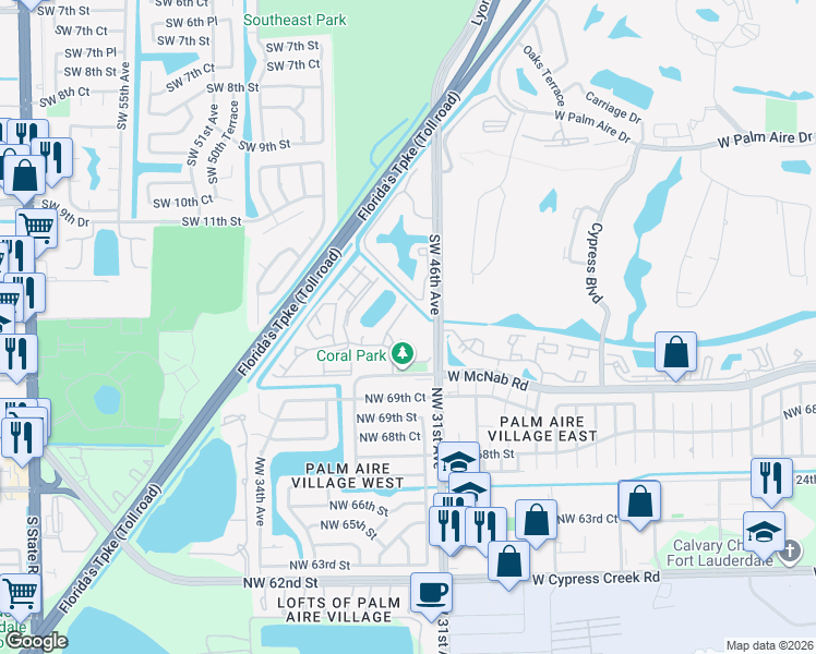 map of restaurants, bars, coffee shops, grocery stores, and more near 117 Gardens Drive in Pompano Beach