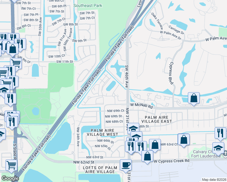 map of restaurants, bars, coffee shops, grocery stores, and more near 117 Gardens Drive in Pompano Beach