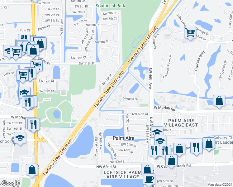 map of restaurants, bars, coffee shops, grocery stores, and more near 512 Gardens Drive in Pompano Beach