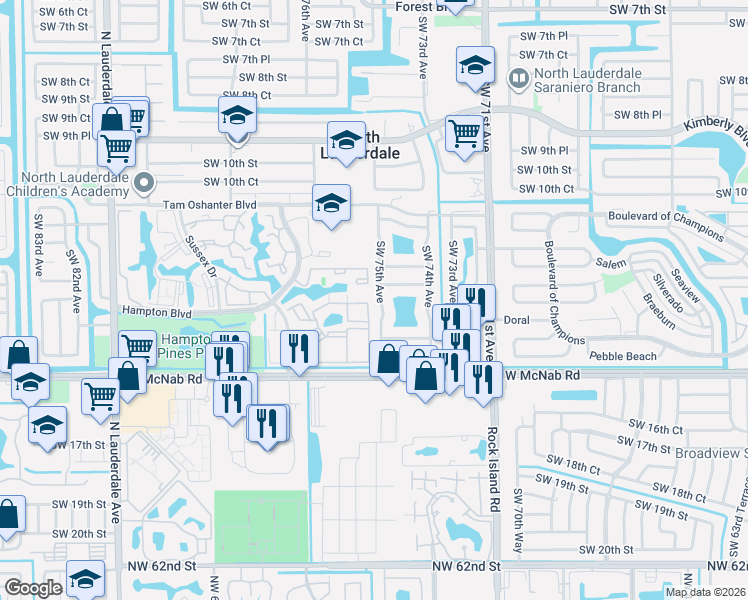 map of restaurants, bars, coffee shops, grocery stores, and more near 1324 Avon Lane in North Lauderdale