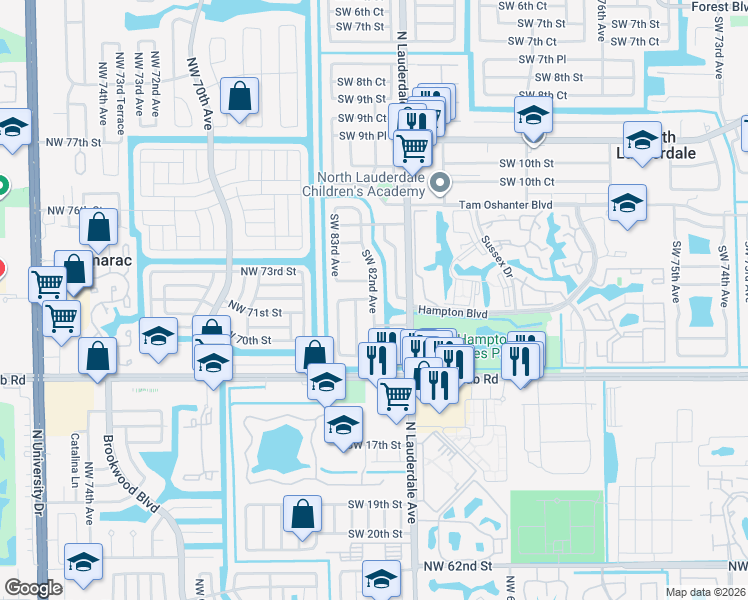 map of restaurants, bars, coffee shops, grocery stores, and more near 1312 Southwest 82nd Avenue in North Lauderdale