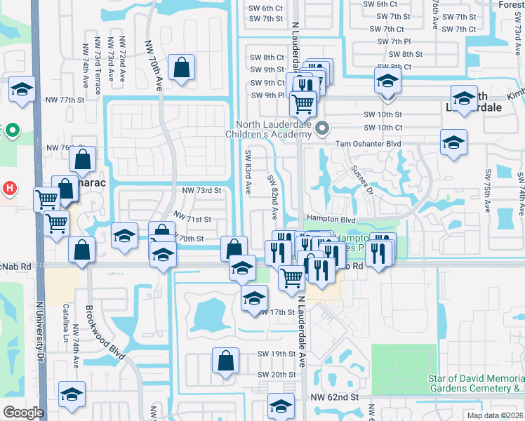 map of restaurants, bars, coffee shops, grocery stores, and more near 1312 Southwest 83rd Avenue in North Lauderdale