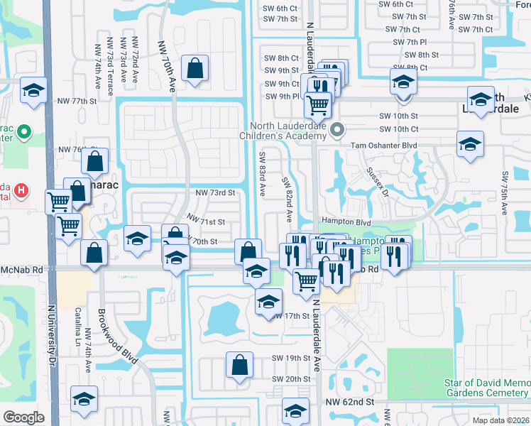map of restaurants, bars, coffee shops, grocery stores, and more near 1312 Southwest 83rd Avenue in North Lauderdale