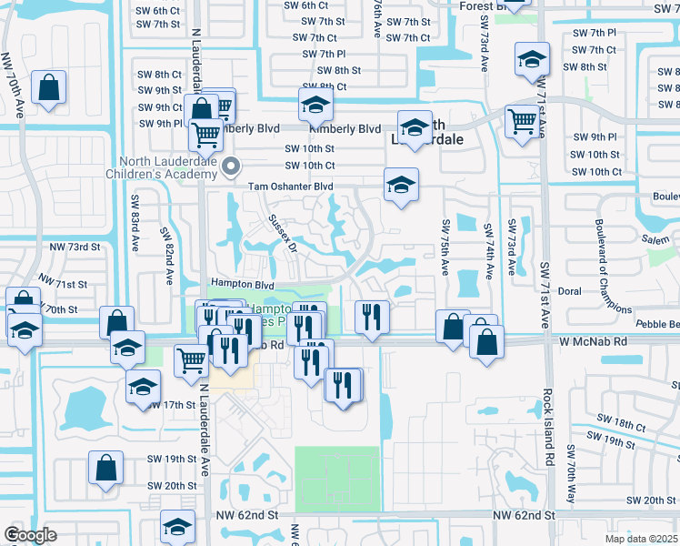 map of restaurants, bars, coffee shops, grocery stores, and more near 7841 Hampton Boulevard in North Lauderdale