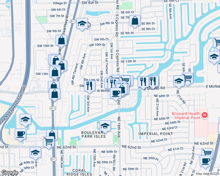 map of restaurants, bars, coffee shops, grocery stores, and more near 140 Southwest 15th Street in Pompano Beach