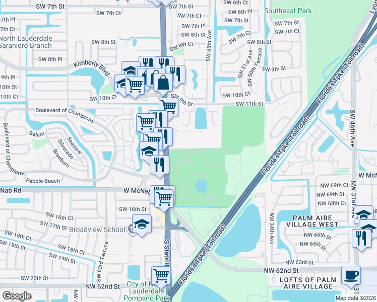map of restaurants, bars, coffee shops, grocery stores, and more near 5460 Southwest 13th Court in North Lauderdale