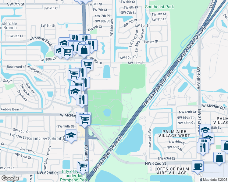 map of restaurants, bars, coffee shops, grocery stores, and more near 8207 Southwest 13th Court in Pompano Beach