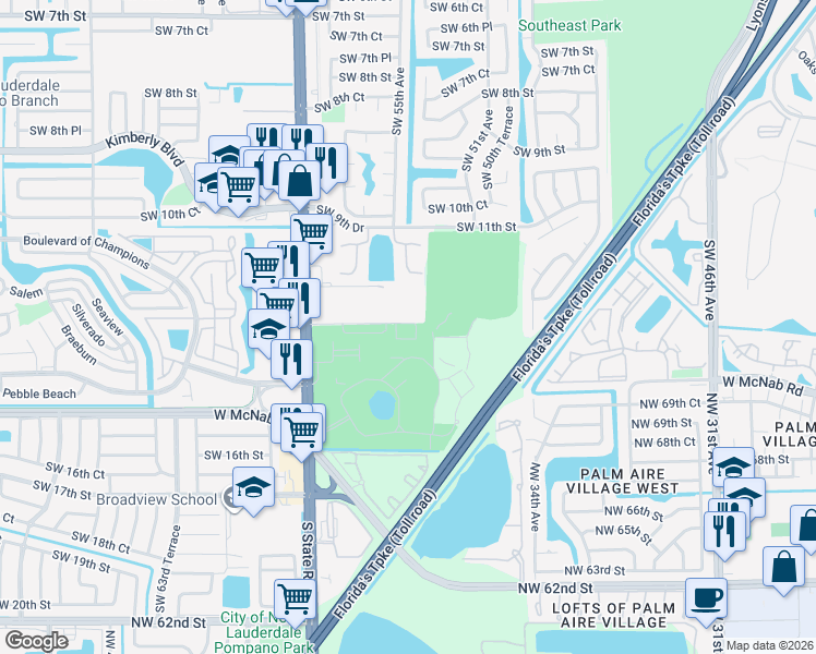 map of restaurants, bars, coffee shops, grocery stores, and more near 8207 Southwest 13th Court in Pompano Beach