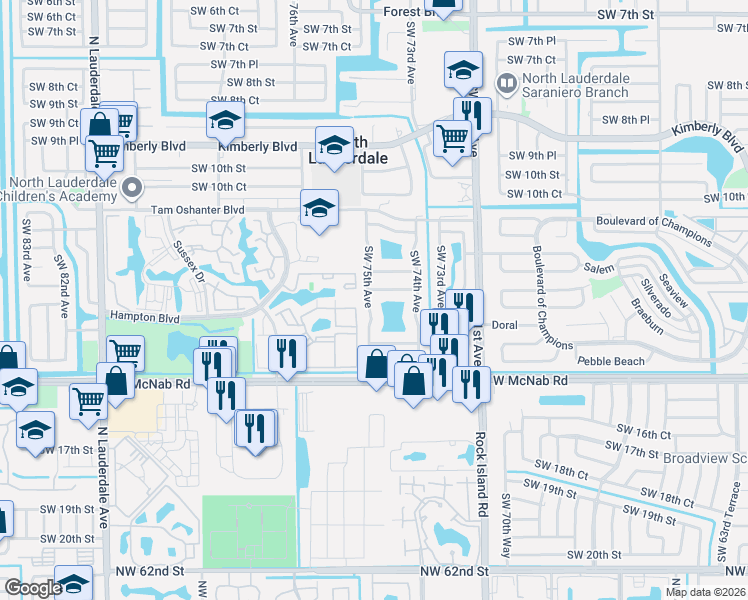 map of restaurants, bars, coffee shops, grocery stores, and more near 1315 Southwest 75th Avenue in North Lauderdale