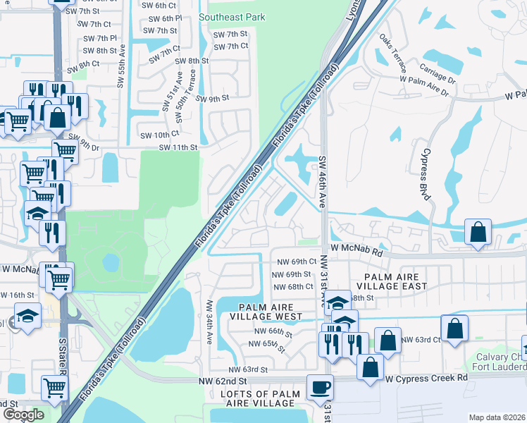 map of restaurants, bars, coffee shops, grocery stores, and more near 107 Gardens Drive in Pompano Beach