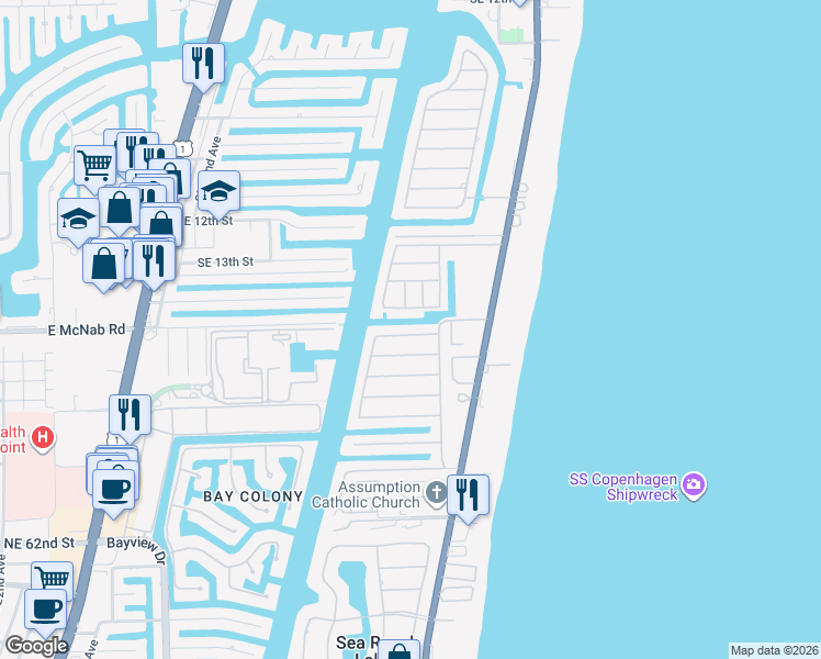 map of restaurants, bars, coffee shops, grocery stores, and more near 2061 Coco Palm Place in Pompano Beach