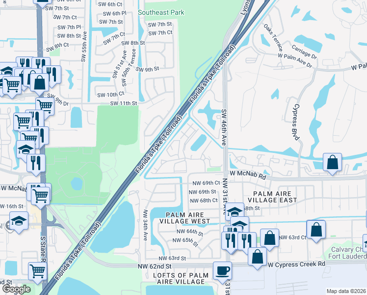 map of restaurants, bars, coffee shops, grocery stores, and more near 107 Gardens Drive in Pompano Beach