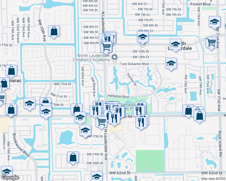 map of restaurants, bars, coffee shops, grocery stores, and more near 7940 Hampton Boulevard in North Lauderdale