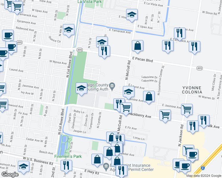 map of restaurants, bars, coffee shops, grocery stores, and more near in McAllen