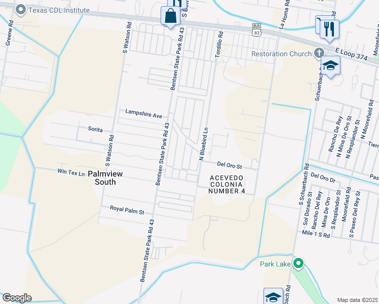 map of restaurants, bars, coffee shops, grocery stores, and more near 2504 Starling Circle West in Palmview
