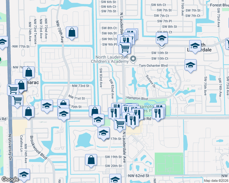map of restaurants, bars, coffee shops, grocery stores, and more near 1312 Southwest 82nd Avenue in North Lauderdale