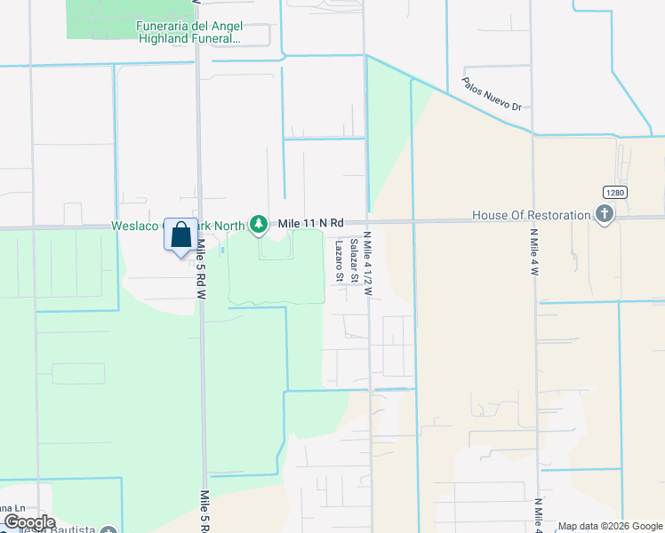 map of restaurants, bars, coffee shops, grocery stores, and more near 5405 Lazaro Street in Weslaco
