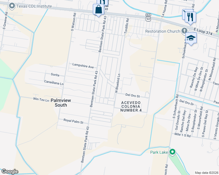 map of restaurants, bars, coffee shops, grocery stores, and more near 2504 Starling Circle West in Palmview