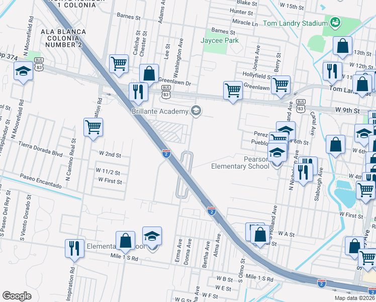 map of restaurants, bars, coffee shops, grocery stores, and more near 416 Los Ebanos Road in Mission