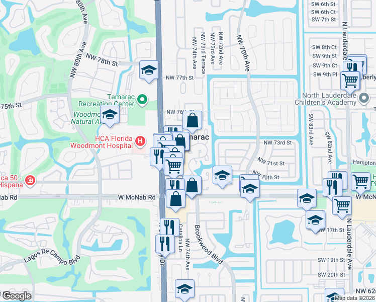map of restaurants, bars, coffee shops, grocery stores, and more near in Tamarac