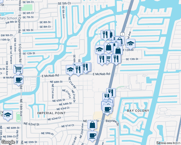 map of restaurants, bars, coffee shops, grocery stores, and more near 1371 Southeast 9th Avenue in Pompano Beach