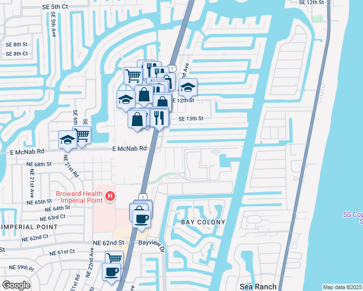 map of restaurants, bars, coffee shops, grocery stores, and more near 2290 Southeast 14th Street in Pompano Beach