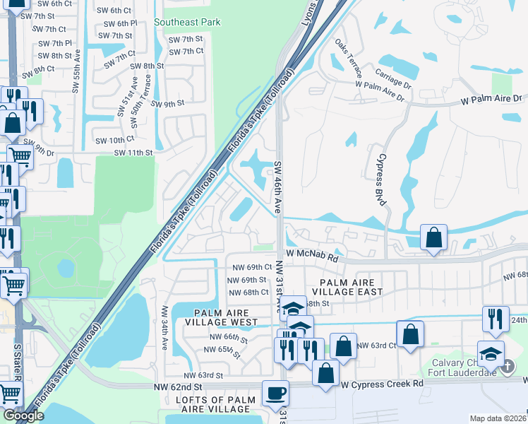 map of restaurants, bars, coffee shops, grocery stores, and more near 109 Gardens Drive in Pompano Beach