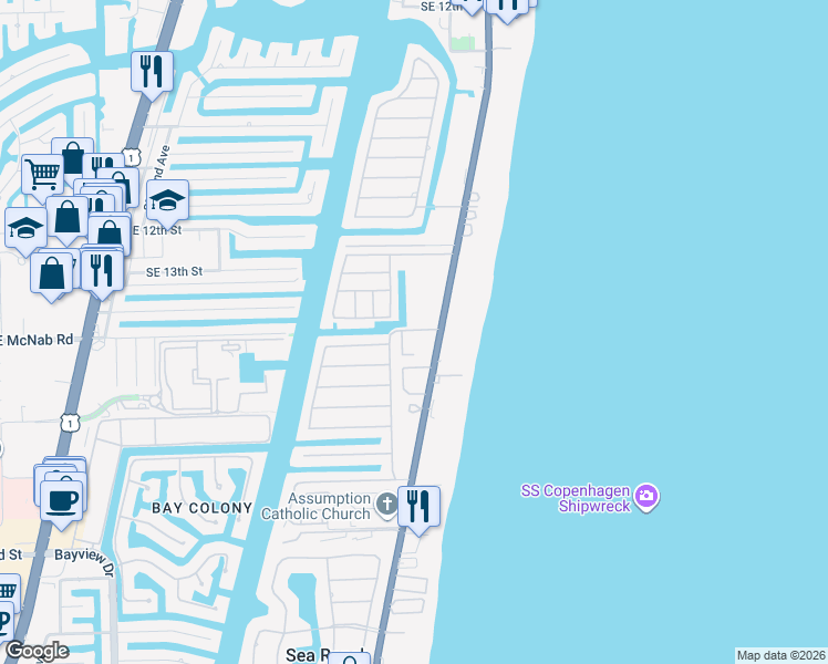 map of restaurants, bars, coffee shops, grocery stores, and more near 201 Southeast 15th Street in Pompano Beach