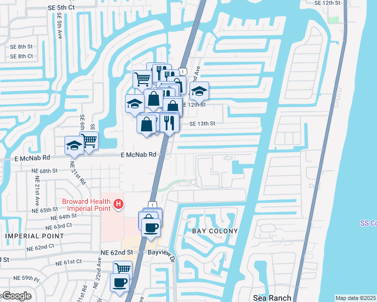 map of restaurants, bars, coffee shops, grocery stores, and more near 2290 Southeast 14th Street in Pompano Beach