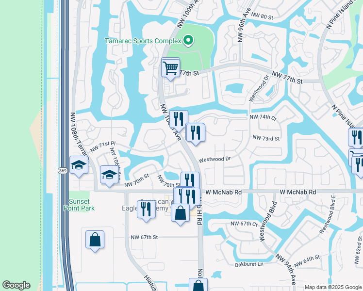 map of restaurants, bars, coffee shops, grocery stores, and more near in Tamarac