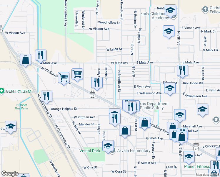 map of restaurants, bars, coffee shops, grocery stores, and more near 414 West Pickens Avenue in Harlingen