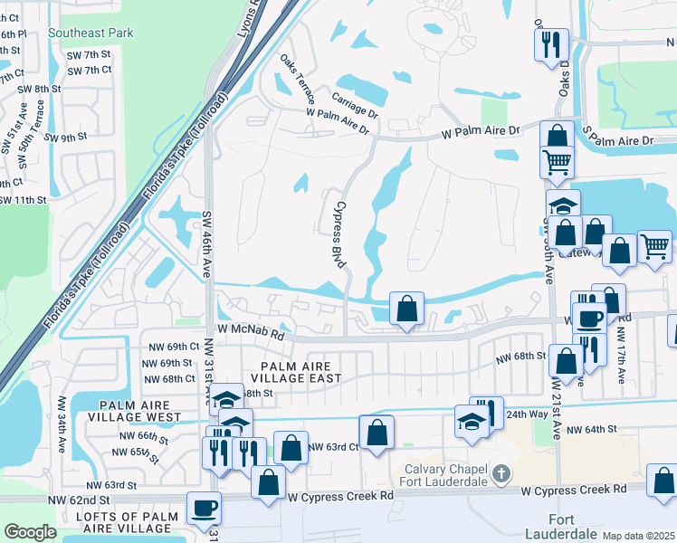 map of restaurants, bars, coffee shops, grocery stores, and more near 821 Cypress Boulevard in Pompano Beach