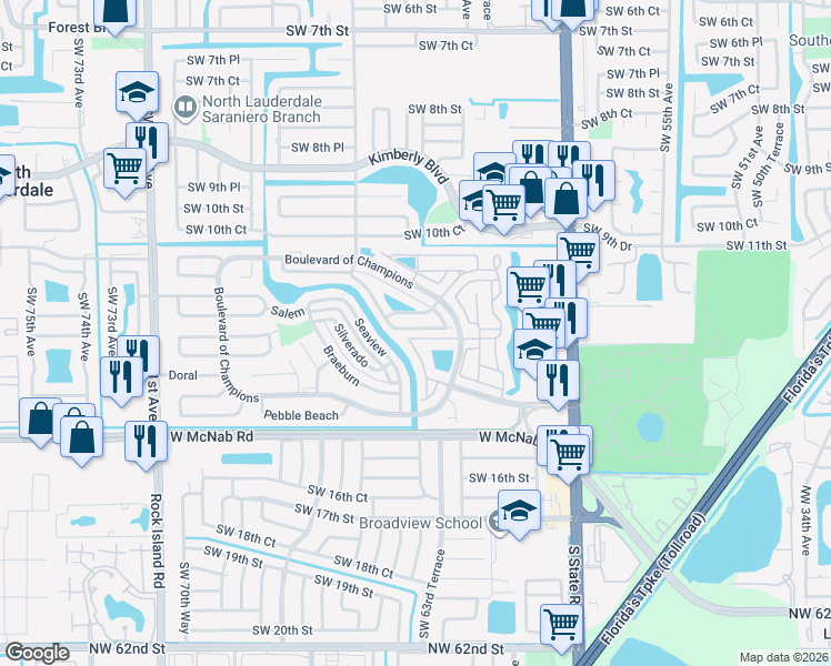 map of restaurants, bars, coffee shops, grocery stores, and more near 1103 East Jasmine Lane in North Lauderdale