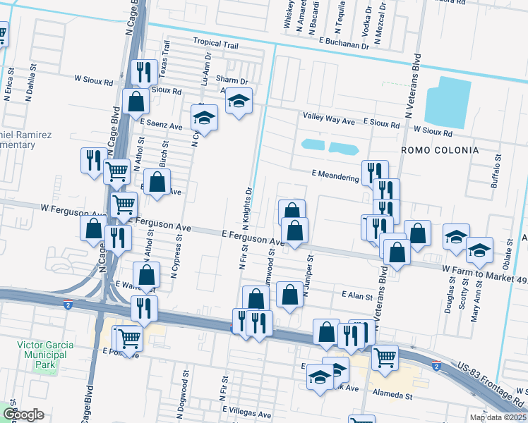 map of restaurants, bars, coffee shops, grocery stores, and more near 2302 Friday Avenue in Pharr