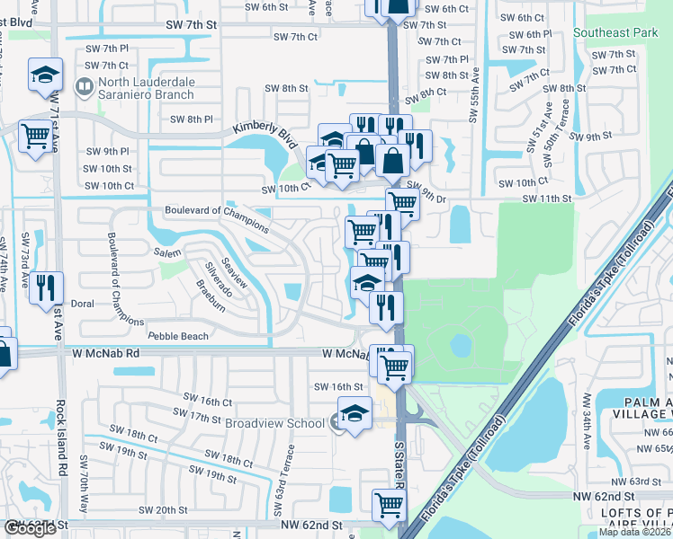 map of restaurants, bars, coffee shops, grocery stores, and more near 132 Colly Way in North Lauderdale