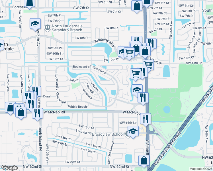 map of restaurants, bars, coffee shops, grocery stores, and more near 1103 East Jasmine Lane in North Lauderdale