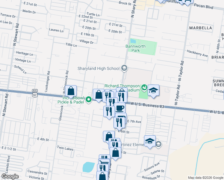 map of restaurants, bars, coffee shops, grocery stores, and more near 1105 Flamingo Avenue in Mission